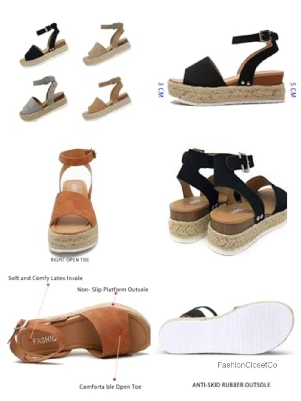 Women's Open Toe Ankle Strap Espadrilles Wedge Sandals Platform Summer